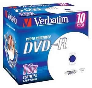DVD-R Verbatim 16x/ 4,7GB/jewel case printable 10ks