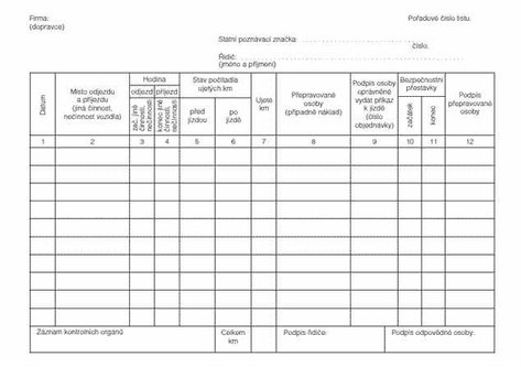 zznam o provozu vozidla osobn dopravy A5, 100 list
